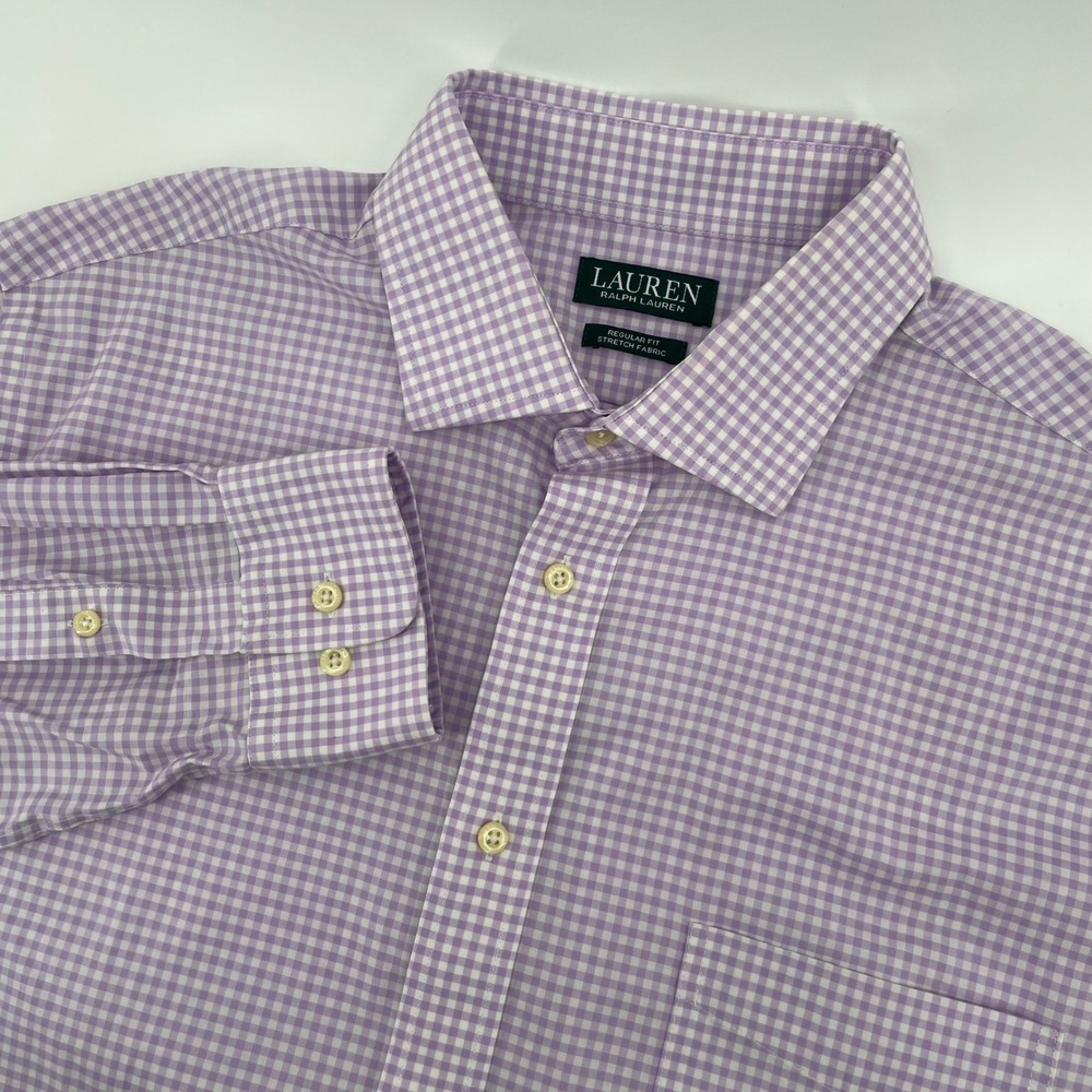 Lauren Ralph Lauren Button Down Mens XL Purple Gingham Regular Fit Stretch Shirt